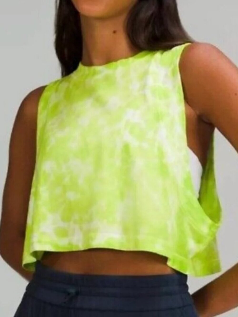 Lululemon All Yours Cropped Tie Dye Neon Yellow White Tank Size 6